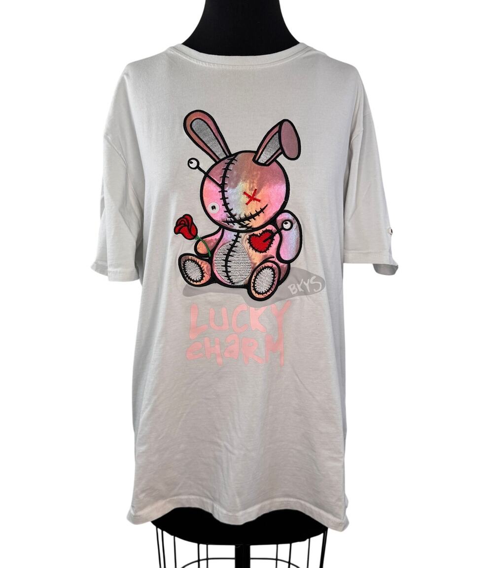 BKYS Lucky Charm Off White T-Shirt Cotton Crew Neck Drop Shoulder Tee XL X-Large